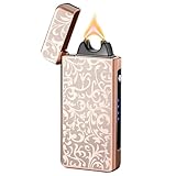 Feuerzeug Elektrisch Lichtbogen Feuerzeug USB Aufladbar Elektrisches Plasma Feuerzeuge Sturmfeuerzeug Elektro Winddicht Flamme Lighter Wiederaufladbar für Kerzen (Rose Gold Blume)