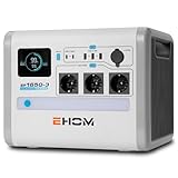 EHOM Tragbare Powerstation, EP1650 1024Wh LiFePO4 EVE Batterie Solar Generator Backup 230V AC/DC/USB, 1650W (Spitze 2700W) Mobile Stromversorgung als Notstromaggregat für RV Zuhause Outdoor Camping