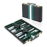 11 Zoll Backgammon-Set für 2 Spieler, Backgammon Koffer mit komplettem Zubehör, Tragbares Reisespielset Backgammon mit Tragegriff Backgammon Sets für Erwachsene (Grüner)