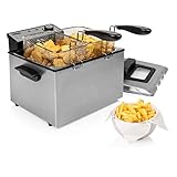 Princess Fritteuse – 3270 Watt, 5 Liter, Thermostat, 3 Frittierkörbe, Kaltzone, 6-7 Personen, 185000, Grau