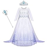 AOOWU Elsa Kostüm Kinder Mädchen Elsa Anna Prinzessin Kleid Kinder Elsa Dress mit Krone Zauberstab Party Verkleidung Karneval Halloween Weihnachten Kostüm (120)