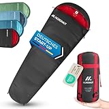 NORDMUT® Schlafsack Erwachsene – kleines Packmaß & ultraleicht (900/1500g) – 3-Jahreszeiten (250 GSM) & Sommerschlafsack (100 GSM) – Mumienschlafsack für Camping, Outdoor & Festivals
