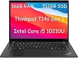 Lenovo Thinkpad T14s Gen 1 Business Laptop, 14' FHD Notebook, Intel Core i5-10210U, 16GB DDR4, 512GB NVMe SSD, US QWERTY Keyboard, Windows 11 Pro (Generalüberholt)