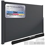 KESSER® Seitenmarkise ausziehbar Markise 180 x 300 cm Blickdicht Sichtschutz & Windschutz für Garten Balkon & Terrasse, Seitenrollo mit Wandhalterung, inkl. Wettercover & Montagezubehör, Dunkelgrau