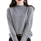 ADovz 100 % Kaschmir, langärmelig, Rundhalsausschnitt, weich, warm, Strickpullover, Kaschmirpullover für Damen, hellgrau, XL
