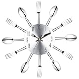 Wanduhr aus Edelstahl, Messer und Gabel, Löffel, Küche, Restaurant, Heimdekoration
