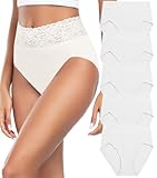 Wealurre Unterhosen Damen, Unterwäsche Frauen Baumwolle Hohe Taille Slip Damen Unterwäsche Spitze 5er Pack (6005,White,M)
