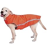 Wasserdichter Hundemantel Hundejacke mit Kragenloch Klettverschluss Fleece gefüttert reflektierender Wintermantel für mittelgroße große Hunde Orange 5XL