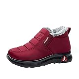 Damen Reißverschluss Paar-Herren-Damen-Stiefel zum Hineinschlüpfen im Winter, flach spritzend, plus warme, kurze Schneestiefel aus Samt Keilabsatz 41 (Red, 39)