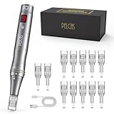 PELCAS Dermapen mit 9 Geschwindigkeitsstufen Mikronadelgerät einstellbare Länge Elektrisch Microneedling Pen Schönheit Pen mit 12 Patronen Wiederaufladbar Kabellos Mikronadel Stift