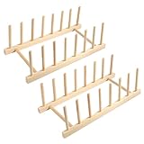 Parastar 2 Stück Tellerständer Holz,Tellerhalter,Topfdeckelhalter,Deckelhalter Schublade,Abtropfgestell Holz,Schneidebrett Ständer,Topfdeckel Organizer fürTeller, Tassen, Topfdeckel(7 Steckplätze)
