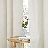 PONY DANCE Wohnzimmer Vorhänge Leinen Boho Ösenvorhang 2er Set H 245 x B 140 cm Leinenoptik Gardinen mit Ösen Leinenvorhang Halbtransparent Linen Curtains for Living Room, Beige