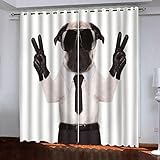 Blackout Vorhang 2Er Set Mit Ösen Vorhang Weißer Hund Der Kreativen Karikatur Schattierung Vorhänge 3D Blickdicht Vorhang Schiebevorhänge Für Wohnzimmer Kinderzimmer Schlafzimmer Balkon 280(B) X 250(
