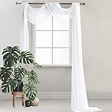 Querbehang Freihanddeko Weiß Vorhang für Hochzeit - 130 x 550cm Transparente Gardinen Schals Voile Vorhang Hochzeitsbogen Wandbehang Dekoration für Wohnzimmer Hochzeitsfeier Zeremonie Bühnendekoration