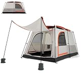 HOMASIS Tunnelzelt für 4-6 Personen, wasserdichtes Campingzelt mit 2 Raumteilern & 3 Eingängen, Zelt mit Vorzelt & Zeltboden, Familienzelt mit Tragetasche für Camping, Hiking & Trekking (Grau)