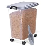 Nobleza - Futterbehälter für Haustiere,40 L,für Haustiere, Lebensmittelbox mit Rädern,Klappdeckel,Luftdicht,Transparent, Rollen und Schaufel,für Hunde und Katzen,Grau