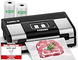 FRESKO Vakuumiergerät Automatik | Vakuumiergerät Testsieger (Note 1,2), 18L/min Turbo-Saugkraft, 1-Knopf-Bedienung, inkl. 2 Beutelrollen
