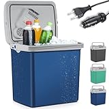 TOM 2in1 XXL Kühlbox 32l Brutto – elektrische Kühlbox – 230V & 12V Strom Anschluss – Elektrisch – für Auto, Camping, Wohnwagen & Co – Grau, Blau & Mint (Blau)