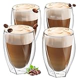 ElbFuchs® Latte Macchiato Gläser doppelwandig CURVED [4x 330ml] | Thermogläser doppelwandig | Cappuccino Tassen Glas | Kristallklare doppelwandige Gläser | Teegläser | Kaffeegläser