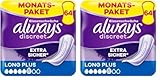 Always Discreet Inkontinenzeinlagen Long Plus, 64 Binden (4 x 16 Stück) Monatspaket, diskreter Schutz & hohe Saugstärke, geruchsneutralisierend (Verpackung kann variieren) (Packung mit 2)
