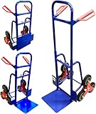 TMV24® Treppensteiger Klappbar, max. 200 kg, Sackkarre, Pulverbeschichtet Blau Ideal für Treppe Logistik Transport Flexibel lagerbar Höhenverstellbar 6X Vollgummi Reifen - Klappbare Treppensackkarre