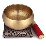 Handgehämmertes tibetisches Klangschalen-Set – 12,5 cm große Klangheilungs-Meditationsschale mit Kissen und Holzschlägel – Chakra-Ausgleich, Achtsamkeit und Yoga