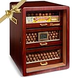 Marvero Zigarren-Humidor aus Zedernholz – Mit digitalem Hygrometer, Schubladen, Luftbefeuchter & vergoldeter Hardware | Humidor-Schrank für Männer, 150-Zigarren-Kapazität, Ebenholz-Optik