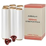 ABBApak Stretchfolie 6 Rollen je 50cm x 1,4kg - Transparent - 300 % dehnbar - 23µ - inkl. 2 ergonomischer Abroll- & Gleithülsen - Verpackungsfolie, Wickelfolie für Paletten, Umzug & Lager