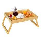 Betttablett Tisch mit klappbaren Beinen, Bambus Frühstück im Bett Essen, Servieren oder Verwendung als Serviertablett, Laptop-Schreibtisch, Snack-Tablett (Beige)