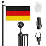 ZMTECH Fahnenmast 6m Stabil für den Außenbereich, 60cm Aluminium Garten Flaggenmast mit 2 Deutschland Flagge, Seil und Klammern für Feste, Garten, Haus, Wohn- und Geschäftszwecke, Schwarz