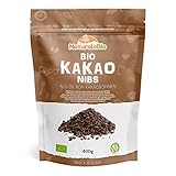 Roh Kakao Nibs Bio 400g. Organic Raw Cacao Nibs. Rohkost, natürlich und rein. Produziert in Peru aus der Theobroma Cocoa Pflanze. Quelle für Magnesium, Kalium und Eisen.