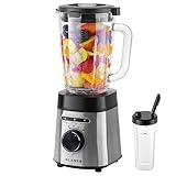 KLAMER Standmixer, 1,75 L Glasbehälter, Elektrischer Mixer mit 1400 Watt, Smoothie Maker mit 22.000 U/Min, 3 Programme und 6 Klingen, inklusive Trinkflasche, BPA frei