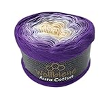 Wollbiene Farbverlaufsgarn 200g - 800m - 4 Fädig Bobbel Strickwolle Häkeln Bobbel Wolle Farbverlauf, 100% Baumwolle, Strickwolle Mehrfarbig (812 lila cremeweiß)