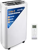 SereneLife Mobile Klimaanlage, 3in 1-Klimagerät- Luftkühler, Ventilator, Luftentfeuchter, Air Conditioner Portable, Klimagerät mit Abluftschlauch- & Fensterabdichtung Kit für Räume bis 46 m², 13000BTU
