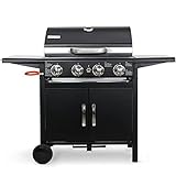 4 Brenner Gasgrill, Gasgrill Master, BBQ Grillwagen Gas, Hochleistungsbrenner, Impulszünd,mit Thermometer, Große Grillfläche,Grillküche,Standgrill,4*10000BTU/2.93 KW, für Gärten Dächer Party Camping