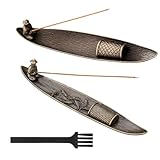 3 Stück Räucherstäbchen Halter Set, Halterung Räucherstäbchen mit Bootsdesign und Pinsel, Ideal für Meditation, Yoga und Spirituelle Deko, Räucherstäbchenhalter inklusive Aschefänger für Zuhause und B