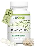 PlusVive Sango Koralle Kapseln hochdosiert I 1x 180 Kapseln I 1100 mg Sango Meereskoralle Pulver pro Kapsel I Mit Calcium & Magnesium im Verhältnis 2:1 I Nahrungsergängzungsmittel vegan