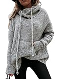 Aleumdr Hoodie Pullover Damen Oversize Strickpullover Damen Elegant Kapuzenpullover Herbst Strickpulli mit Kapuze Rollkragenpullover Sweatshirts Langarm Winterpullover,Grau XXL