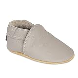 HMIYA Weiche Leder Krabbelschuhe Babyschuhe Lauflernschuhe mit Wildledersohlen für Jungen und Mädchen（6-12 Monate，Hellgrau）