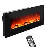 GLOW FIRE Elektrokamin mit Heizung und Kaminfeuer (Wandkamin Mars) - elektrischer Kamin mit LED-Licht, Heizlüfter, Deko & Fernbedienung - zum Aufhängen an der Wand, max. 1500 W - schwarz, 126x53 cm