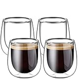 glastal 100ml (4oz) Doppelwandige Espressotassen Espresso Gläser 4er Set, Borosilikatglas Kaffeetassen Glas Set Kaffeeglas Teegläser für Espresso, Latte, Iced Americano, Tee, EIS, Milch, Saft