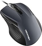 TECKNET Maus mit Kabel, Computermaus mit 6 Tasten, 6400 DPI, Ergonomisches Optical Business Kabelgebundene Maus für PC, Laptop, USB-Kabel 150 cm, Grau