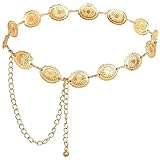 Nokwocy Goldener Gürtel,Damen Metall Hüftgürtel,Kettengürtel Gold Damen, mit ausgehöhlter Daisy,verstellbare Schnallen,Gürtel Gold Passend für Kleider,Jeans,Pullover,stilsicher