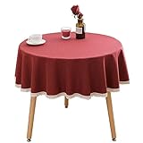 Runde Tischdecke aus Baumwolle und Leinen, Rot, 220 cm Durchmesser, perfekt für Schutz und Dekoration, ideal für Essen, Partys und Veranstaltungen