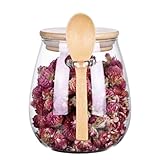 Générique Salztopf mit Deckel und Löffel – Glasdose 600 ml, Löffelbehälter, luftdichte Aufbewahrung, Zuckerbehälter für Küche | Teesieb Reis Nüsse Kaffee