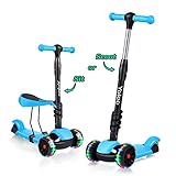 Yoleo 3-in-1 Kinder Roller Scooter mit Abnehmbarem Sitz, LED...