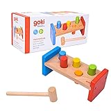 Goki 58581 Hammerbank aus Holz | Ergonomisches Hämmern & Zielübungen |, Buntes & Motorikförderndes Spielzeug |, ab 2 Jahren