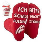 Belillpipi Lustige Fußballsocken Geschenke Männer mit bitte nicht stören ich schaue fussball Lustige Socken für Fußball Kinder Damen Herren Vatertaggeschenke(Rot)