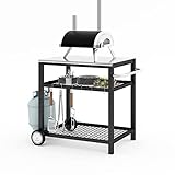 WEASHUME Grillwagen Grilltisch, Pizzatisch mit 2 Rollen und 3 Abstellfläche für Grill, Rollwagen zum Grillen, Outdoor Servierwagen Outdoor Garten Trolley