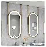 Mu Peng Wandspiegel für Badezimmer, 24 x 48 Zoll ovaler LED-Badezimmerspiegel for Aufhängen, ästhetischer heller Goldener intelligenter Badezimmerspiegel, Badzubehör(24x32 Inch)
